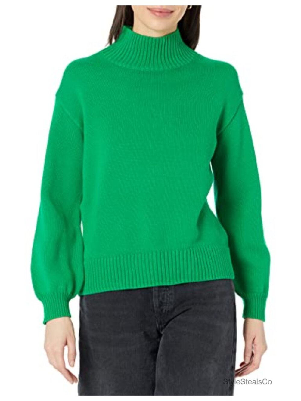 Cotton Pullover Sweater Funnel Neck Blouson Sleeve Regular Fit
